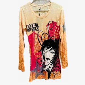 Y2K Crystal Rock Limited Edition Long Sleeve Graphic Tunic Top